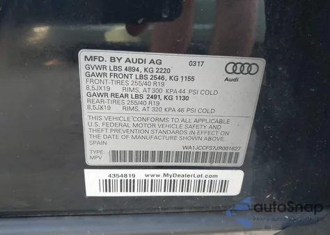 2018 Audi Q3 2.0T Premium/2.0T Sport Premium из США, поврежденный, VIN WA1JCCFS7JR001627